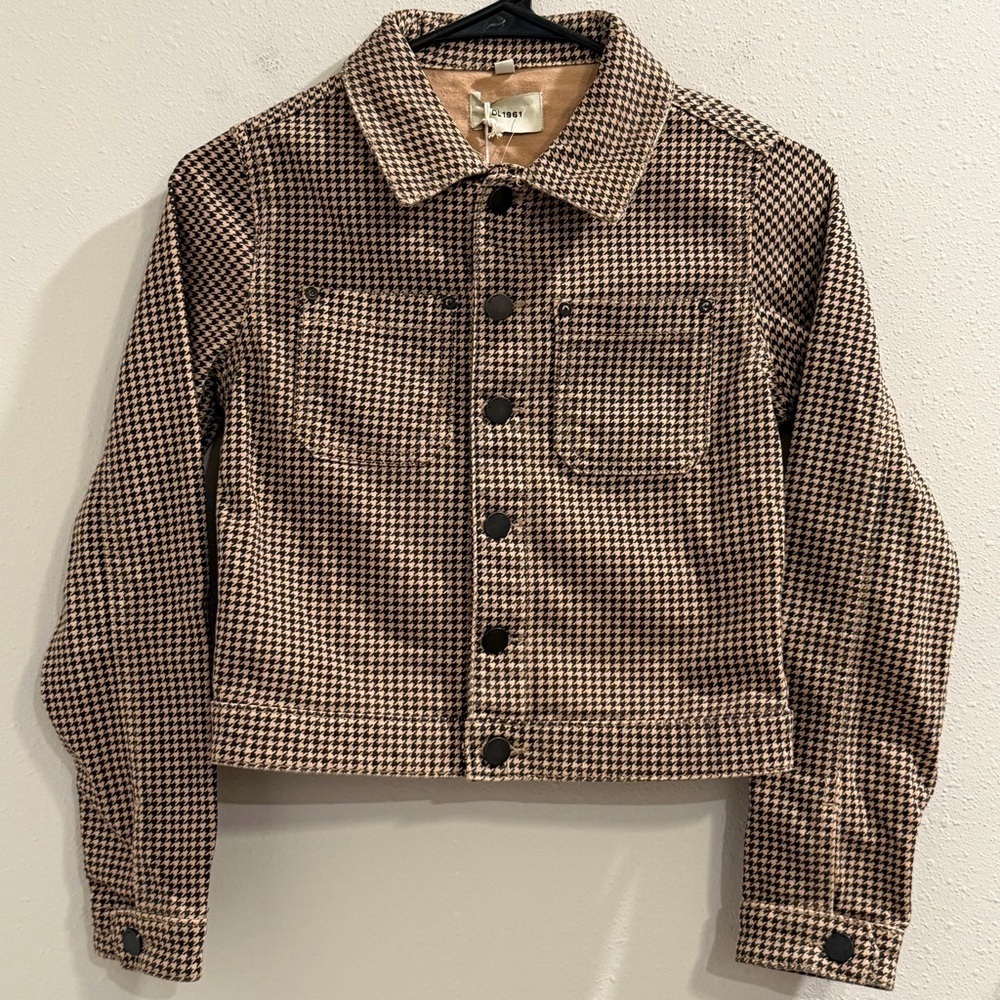 DL1961 NWT Youth Medium Brown Houndstooth Manning Cropped Jacket Casual Designer
